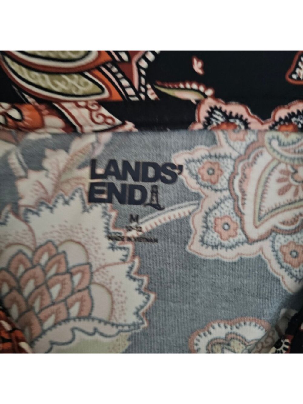 Lands' End Black Floral Mock Neck Long Sleeve Swim Tunic Cover-Up Size M (10-12) - Picture 8 of 16